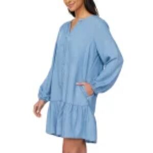 New! Buffalo David Bitton Chambray Dress Blue Denim Flowy Size XL Long Sleeved